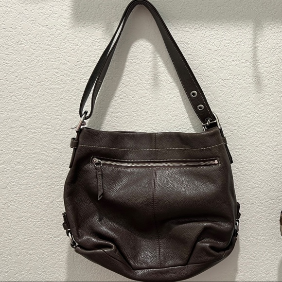 Coach Pebbled Leather Brown Hobo Shoulder Bag with Purple Lining - Picture 8 of 11